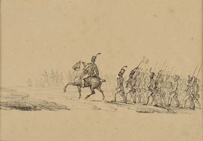 Hippolyte FLANDRIN (1809-1864) 
Scène de bataille
Encre, signée et datée 1828 en...