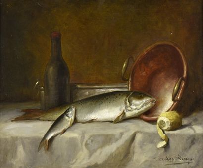 Théodore LEVIGNE (1848-1912) 
Nature morte à la truite
Huile sur toile, signée en...