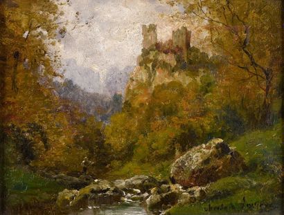 Théodore LEVIGNE(1848-1912) 
Le vieux château
Huile sur toile, signée en bas à droite
H....