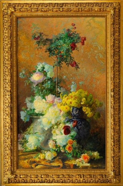 Adolphe Louis CASTEX-DÉGRANGE (1840-1918) 
Nature morte aux fleurs (roses, pivoines...)
Huile...