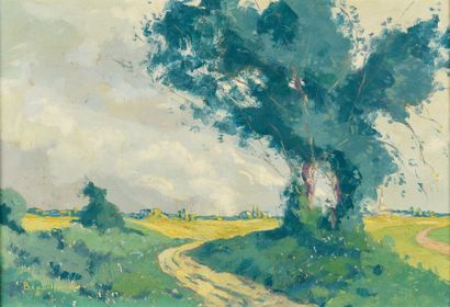 Eugène BROUILLARD (1870-1950) 
Paysage de la Dombes, vers 1918
Huile sur carton toilé,...