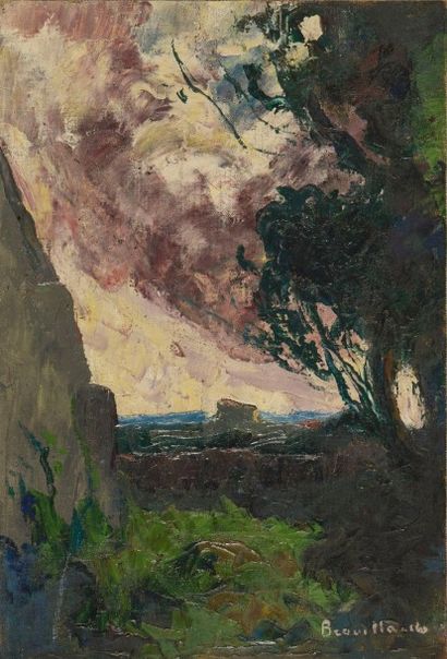 Eugène BROUILLARD (1870-1950) 
Paysage
Huile sur toile marouflée sur toile, signée...