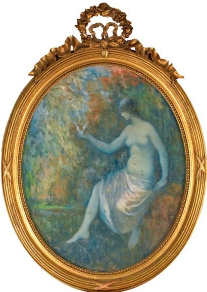 Nicolae GROPEANU (1864-1936) 
Nu au bain symboliste
Pastel signé en bas à droite
H....