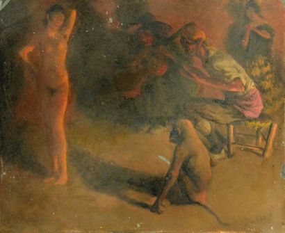 EUGÈNE CADEL (1862-1942) 
Danseuse nue
Huile sur zinc, signée en bas à droite, titrée...