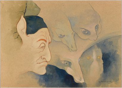 Margueritte BURNAT-PROVINS (1872-1952) 
Lucifer
Aquarelle, signée en bas à droite
H.37...