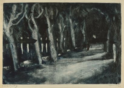 Pierre COMBET DESCOMBES (1855-1966) 
La nuit au bord du lac
Monotype signé au crayon...