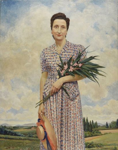 Raoul BENARD (1881-1961) 
Femme au laurier
Huile sur toile, signée en bas à gauche...