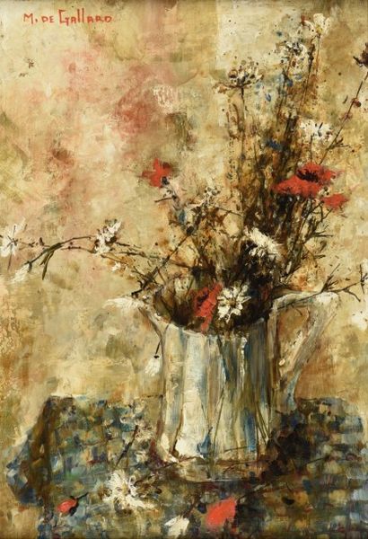 Michel de GALLARD (1921-2007) 
Pichet aux fleurs des champs
Huile sur toile signée...