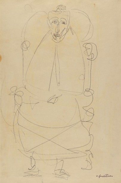 Crikor GARABETIAN (1908-1993) 
Homme assis
Dessin au stylo, cachet de la signature...