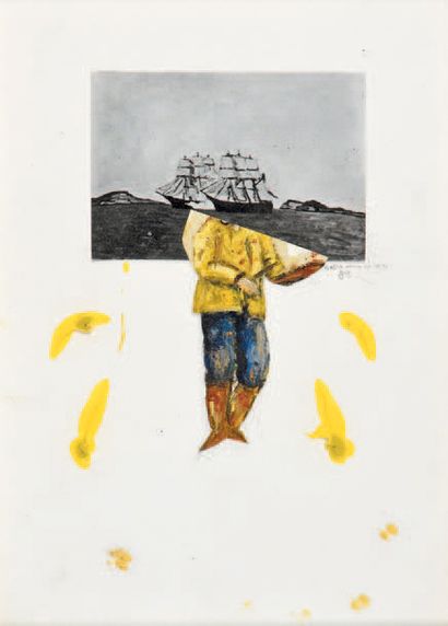 Jean-Marc HAROUTOUNIAN (né en 1964) 
Les rêves de Cézanne 3, 1989
Huile et collage...