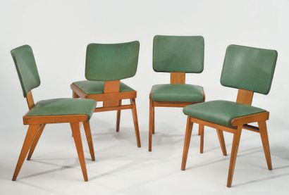 André SORNAY (1902-2000) 
Suite de quatre chaises modernistes, piétement compas,...
