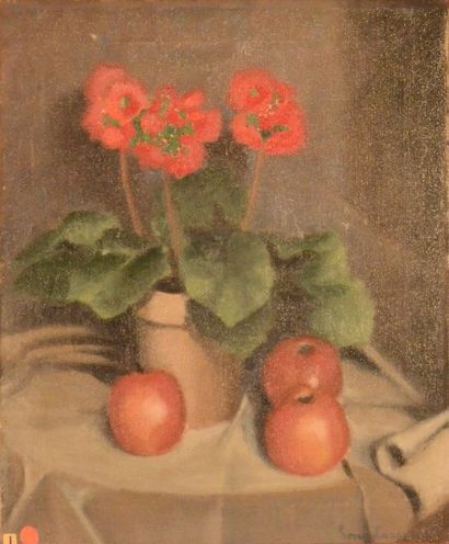 Pierre LAROCHE (1893-1982) 
Le petit pot de fleurs
Huile sur toile, signée et datée...