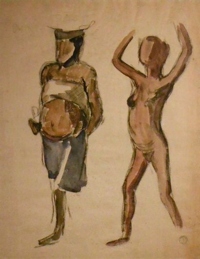 Maurice LE SCOUEZEC (1881-1940) 
Études d'Africains
Aquarelle et fusain, portant...