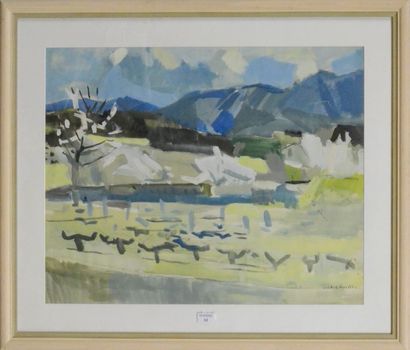 Antoine CHARTRES (1903-1968) 
Paysage de montagne au printemps
Gouache, signée à...