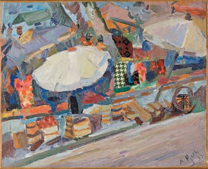 ALFRED RETH (1884-1966) 
Le petit marché
Huile et collage sur toile, signée et datée...