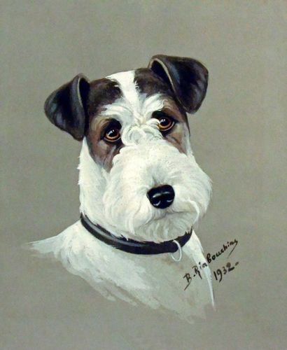 Boris RIABOUCHINE (1898-1975) dit RIAB 
Portrait de fox terrier
Aquarelle gouachée,...