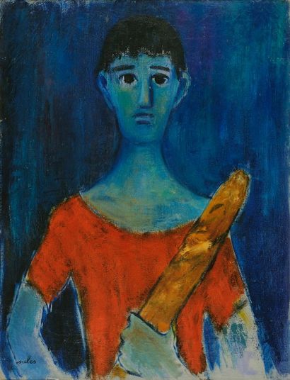 Francesco SALES (1904-1977) 
Jeune garçon à la baguette de pain
Huile sur toile,...
