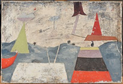 Julian TREVELYAN (1910-1988) 
Paysage surréaliste, 1937
Huile sur toile, signée et...
