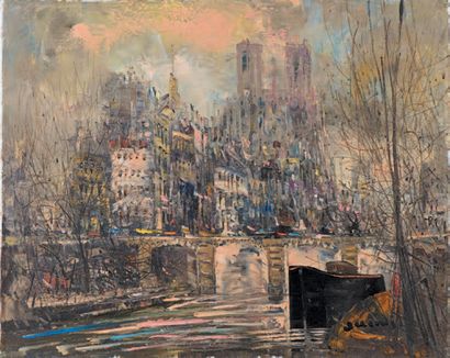 Junji YAMASHITA (né en 1940) 
Paris, la Seine et Notre-Dame
Huile sur toile, signée...