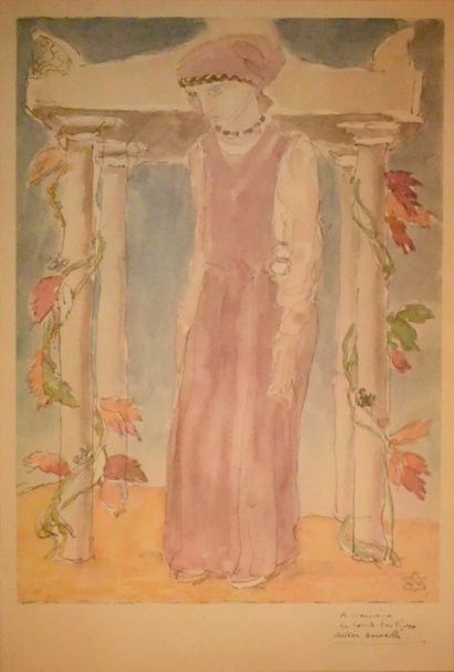 ANTOINE BOURDELLE (1861-1929) 
Jeune femme sous un portique
Impression en couleurs,...