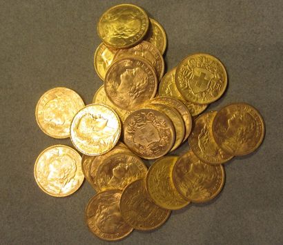 null Lot de pièces en or:
- Vignt-deux pièces de 20 Francs, Suisse, type Vreneli,...