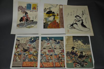 Utagawa KUNISADA/TOYOKUNI III (1786-1865) Ensemble comprenant six oban tate-e, dont...