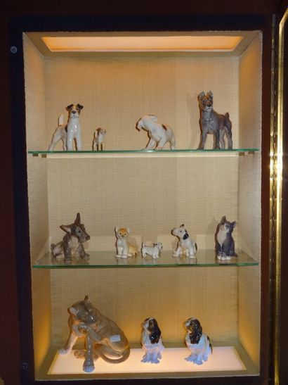 null *Quatorze sujets (onze chiens, un chat, un tigre et un lion) en porcelaine

H....