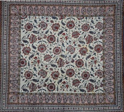 null Sofreh en kalemkari, Inde ou Perse, début du XXe siècle, toile de coton à décor...