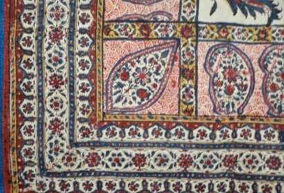 null Sofreh en kalemkari, Inde ou Perse, début du XXe siècle, toile de coton à décor...
