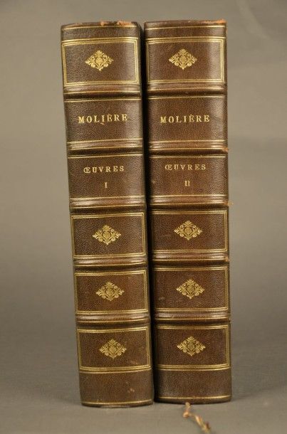 MOLIERE THÉÂTRE. PARIS, CRÈS, 1924. Deux forts volumes, in-4, demi-reliures en chagrin...