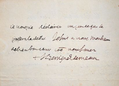 Jacques-Bénigne BOSSUET 2 Documents.
- Lettre autographe signée à M. Le Tellier....