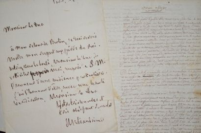 François-René, vicomte de CHATEAUBRIAND 2 Pièces.
- Lettre autographe signée à «monsieur...