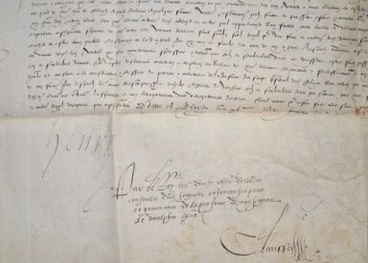 HENRI II Pièce signée. Parchemin. Blois, 15 juillet 1555.
Mandement au trésorier...