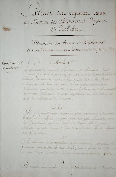 null FORÇATS DE ROCHEFORT. Manuscrit de 19 pp. gd in-folio. 1749. Très bon état.
Copie...