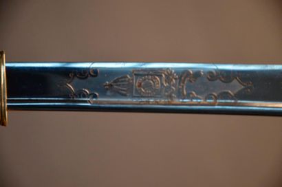 BRÉSIL Sabre de cavalerie
Monture fer nickelée multibranches avec monogramme de Pierre
II,...