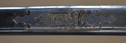 BRÉSIL Sabre de cavalerie
Monture fer nickelée multibranches avec monogramme de Pierre
II,...
