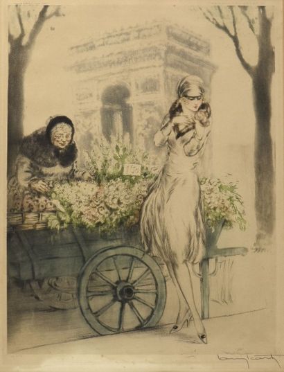 Louis ICART (1888-1950) La marchande de fleurs, oeuvre conçue en 1928
Pointe sèche...