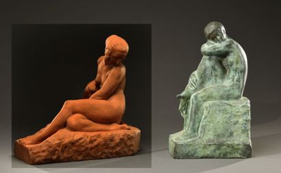 FERNAND DAVID (1872-1927) Femme assise, un genou replié
Sculpture
Épreuve en bronze...