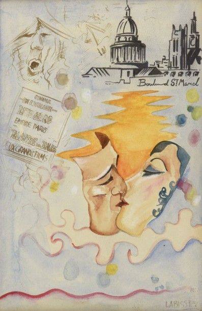 Félix Labisse (1905-1982) Deux masques s'embrassant, 1932
Aquarelle, mine de plomb...