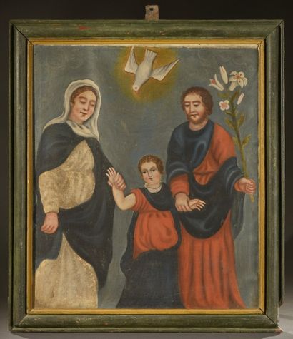 null La Sainte Famille. 

Huile sur toile, dans son cadre en bois peint. 

XIXe siècle...