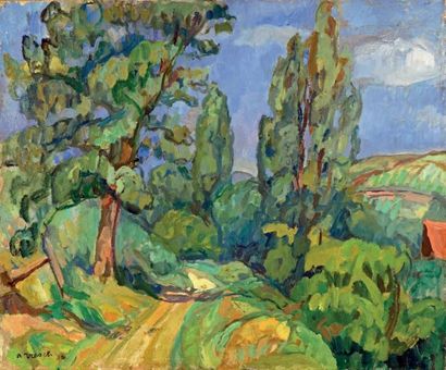 Georges-Albert TRESCH (1881-1948) 
Paysage de Sainte-Croix-en-Jarez (Loire)
Huile...