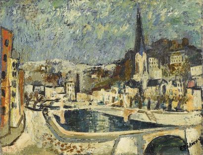 Emile DIDIER (1890-1965) 
Lyon, la Saône et Saint-Georges
Huile sur toile, signée...