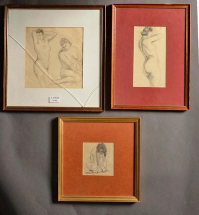 Jean PUY (1876-1960) 
Étude de nu
Suite de trois dessins signés
H. 19,5 cm - L. 11...