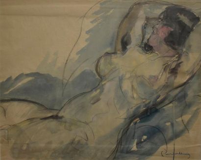 Pierre COMBET-DESCOMBES (1885-1966) 
Le repos
Fusain et aquarelle, signé en bas à...
