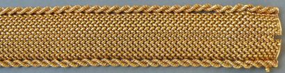 null Bracelet ruban articulé en tissu d'or 18K (750/°°) tressé souligné par deux...