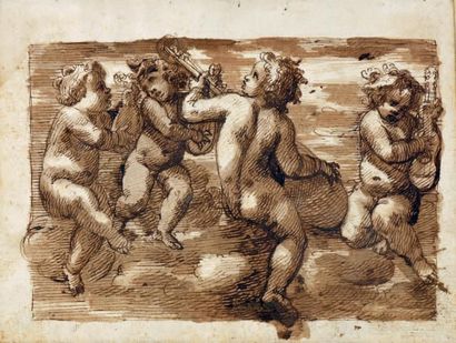 Attribué à Leonardo SCAGLIA (c.1610 - c.1660) 
Putti jouant de la musique
Plume et...