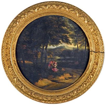 ECOLE FRANCAISE VERS 1700, suiveur de Francisque MILLET 
Couple galant dans un paysage
Couple...