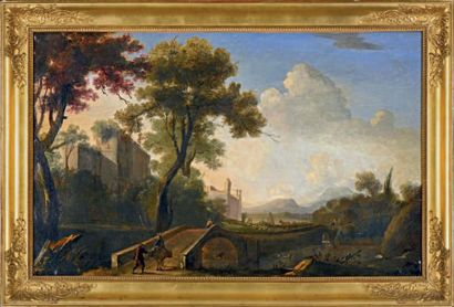 École FRANÇAISE du XVIIe siècle, proche de Pierre Antoine PATEL (1648-1707) 
Paysage...