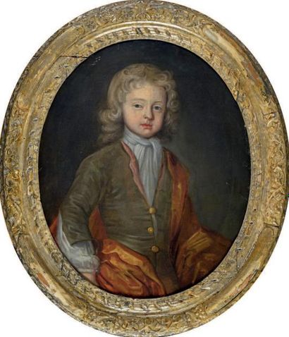 École FRANÇAISE du XVIIIe siècle 
Portrait d'enfant au gilet
Huile sur toile ovale
H....
