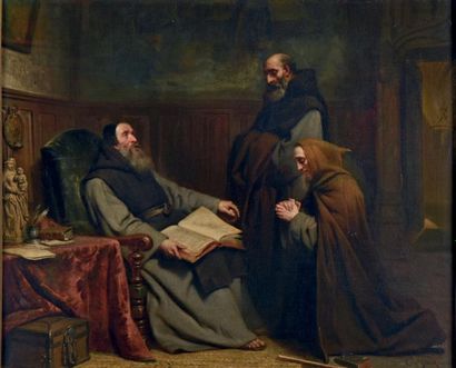 Claude JACQUAND (1804-1878) 
Trois moines dans un studiolo
Huile sur toile signée...